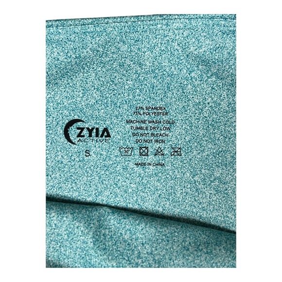 ZYIA Active Teal White Athletic Cropped Leggings Side Pockets Womens - Picture 3 of 6